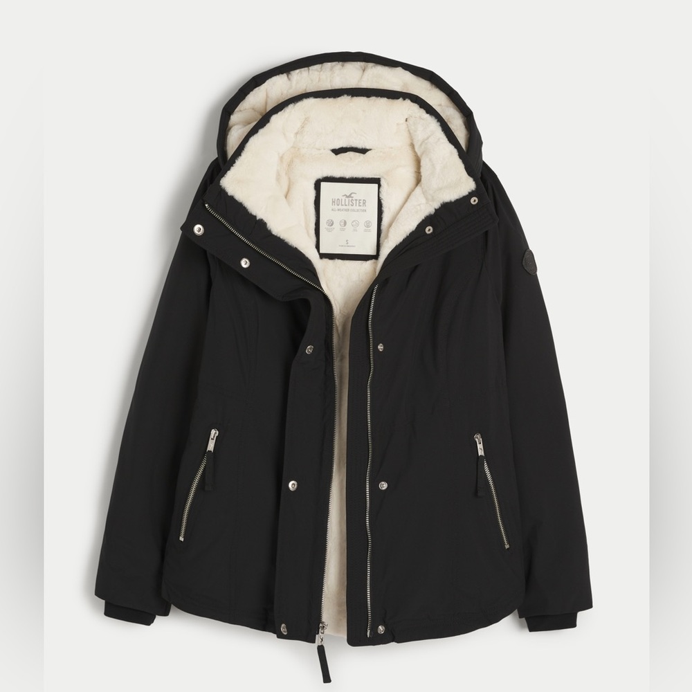 Hollister All-Weather Faux Fur-Lined Black Jacket